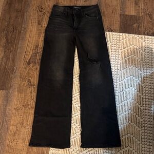 Risen Black Wide-Leg Distressed Jeans